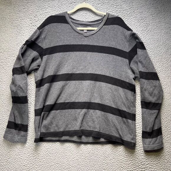 Old Navy Other - Old Navy Sweatshirt Mens Large Striped Gray Pullover Sweater Long Sleeve